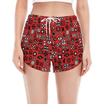 Red Adinkra Tribe Symbols Print Women's Split Running Shorts