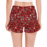 Red Adinkra Tribe Symbols Print Women's Split Running Shorts