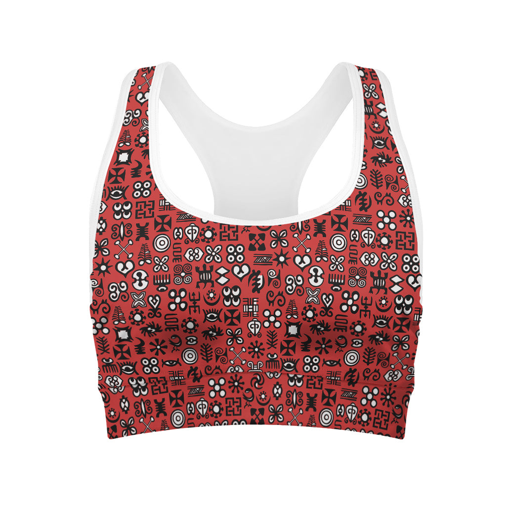 Red Adinkra Tribe Symbols Print Women's Sports Bra