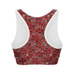 Red Adinkra Tribe Symbols Print Women's Sports Bra