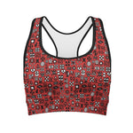 Red Adinkra Tribe Symbols Print Women's Sports Bra