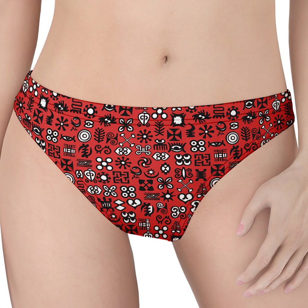 Red Adinkra Tribe Symbols Print Women's Thong