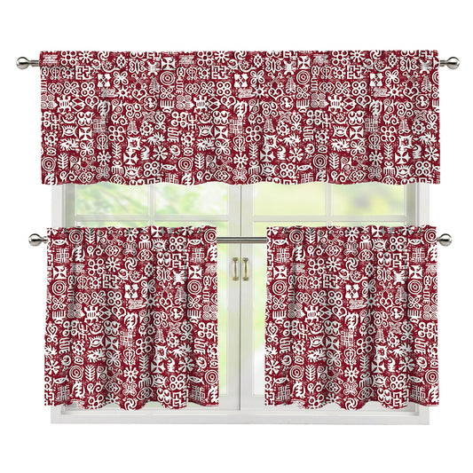 Red African Adinkra Tribe Symbols 3 Piece Kitchen Curtains