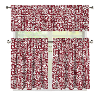 Red African Adinkra Tribe Symbols 3 Piece Kitchen Curtains