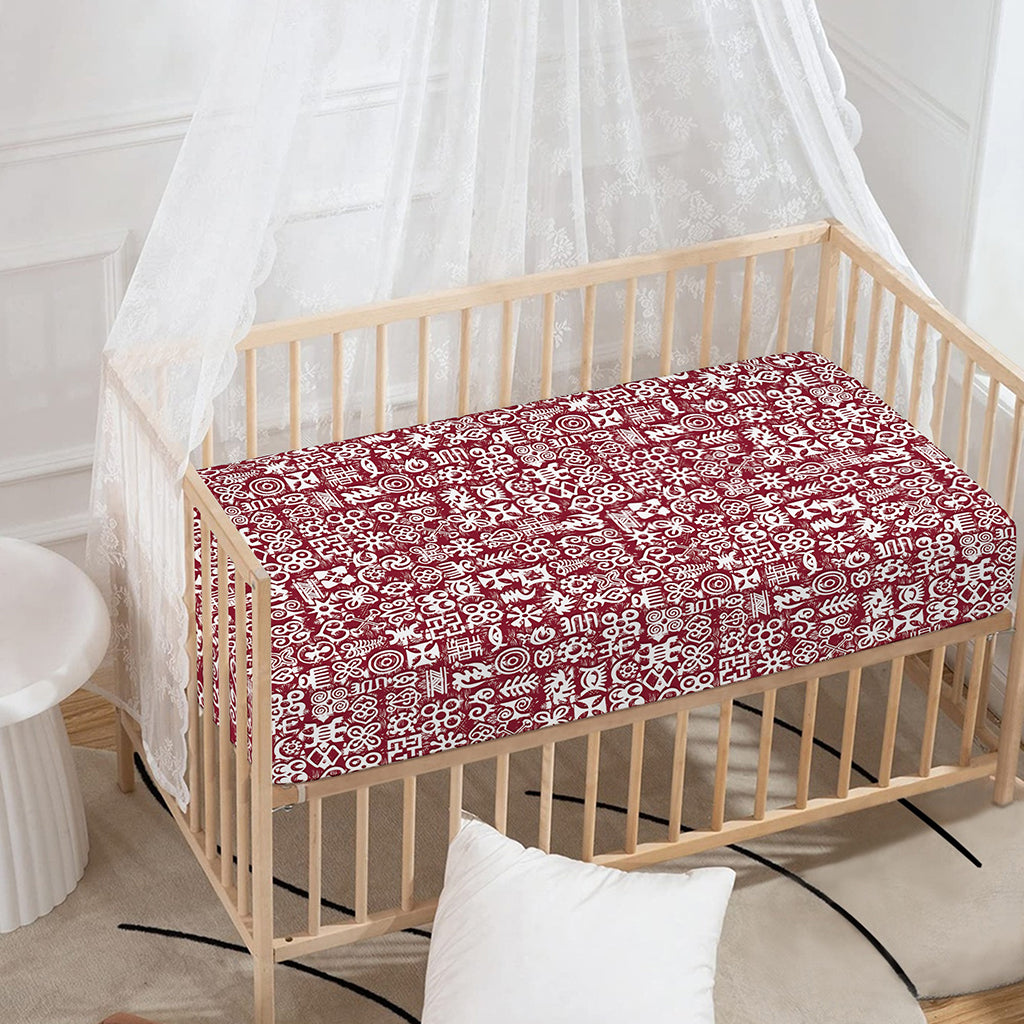 Red African Adinkra Tribe Symbols Baby Crib Sheet