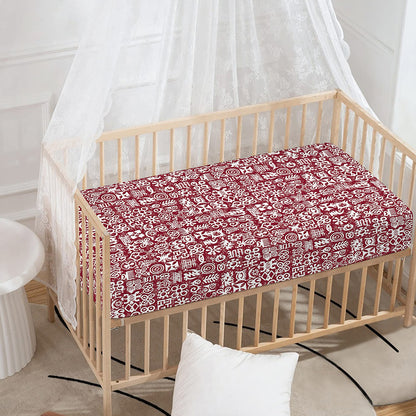 Red African Adinkra Tribe Symbols Baby Crib Sheet