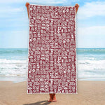 Red African Adinkra Tribe Symbols Beach Towel