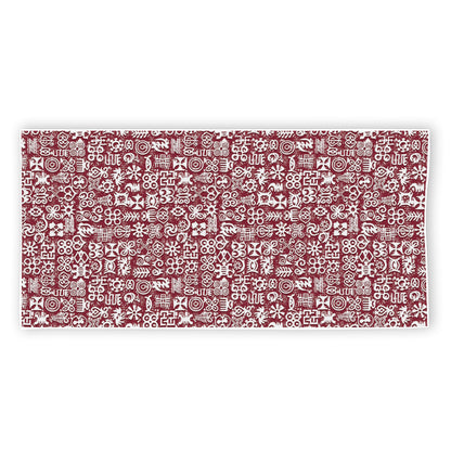 Red African Adinkra Tribe Symbols Beach Towel