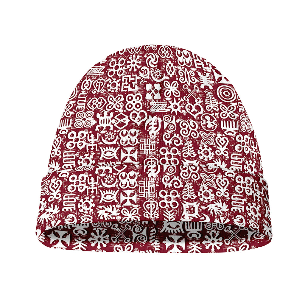Red African Adinkra Tribe Symbols Beanie