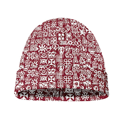 Red African Adinkra Tribe Symbols Beanie