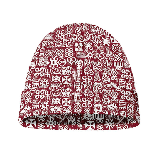 Red African Adinkra Tribe Symbols Beanie