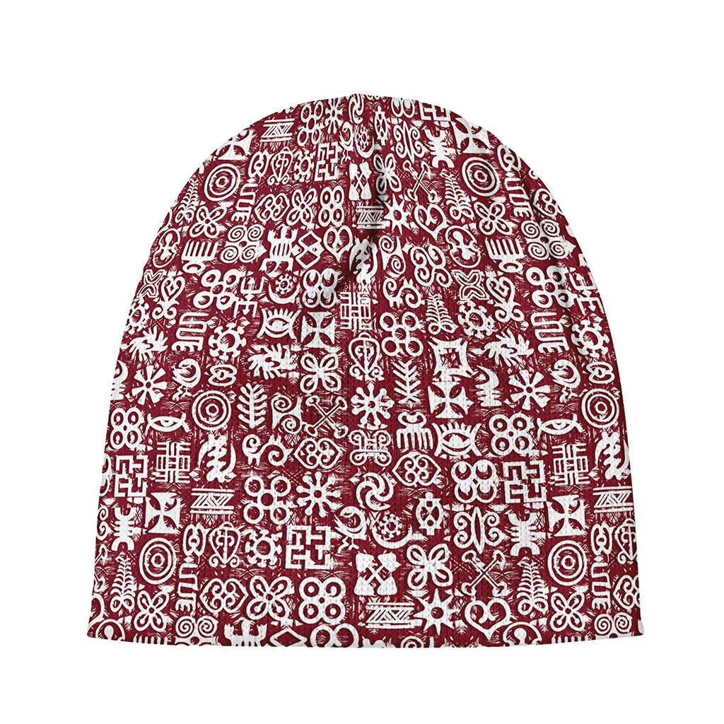Red African Adinkra Tribe Symbols Beanie