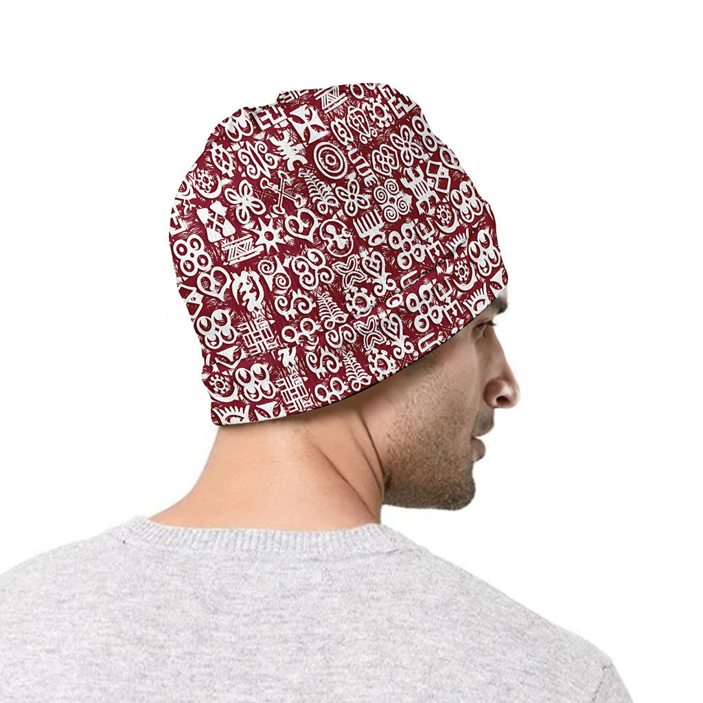 Red African Adinkra Tribe Symbols Beanie