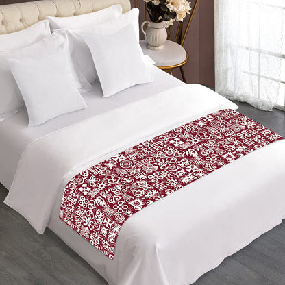 Red African Adinkra Tribe Symbols Bed Runner