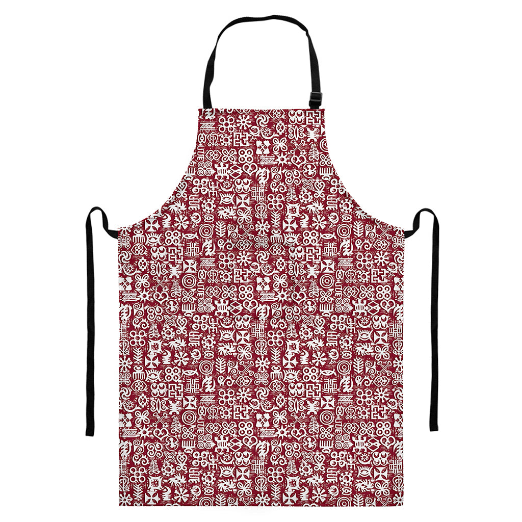 Red African Adinkra Tribe Symbols Bib Apron With Pocket