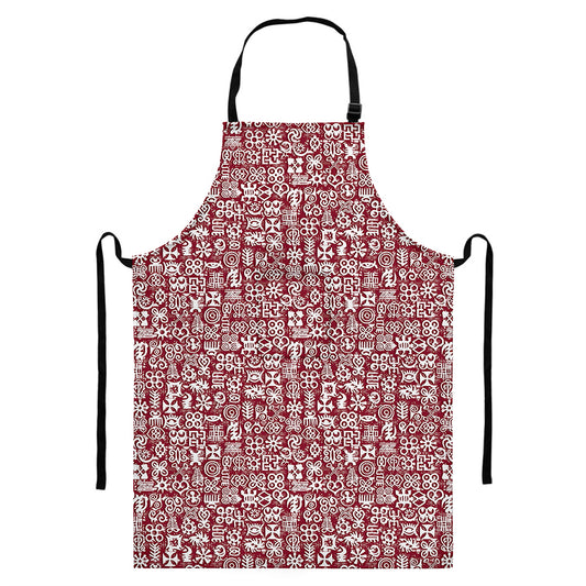 Red African Adinkra Tribe Symbols Bib Apron With Pocket