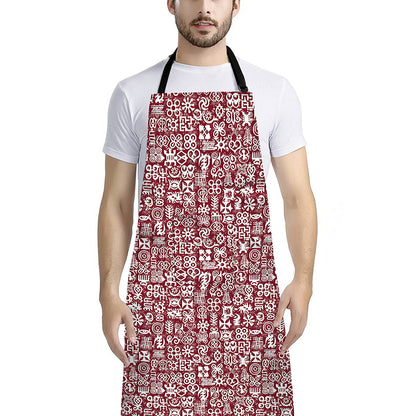 Red African Adinkra Tribe Symbols Bib Apron With Pocket