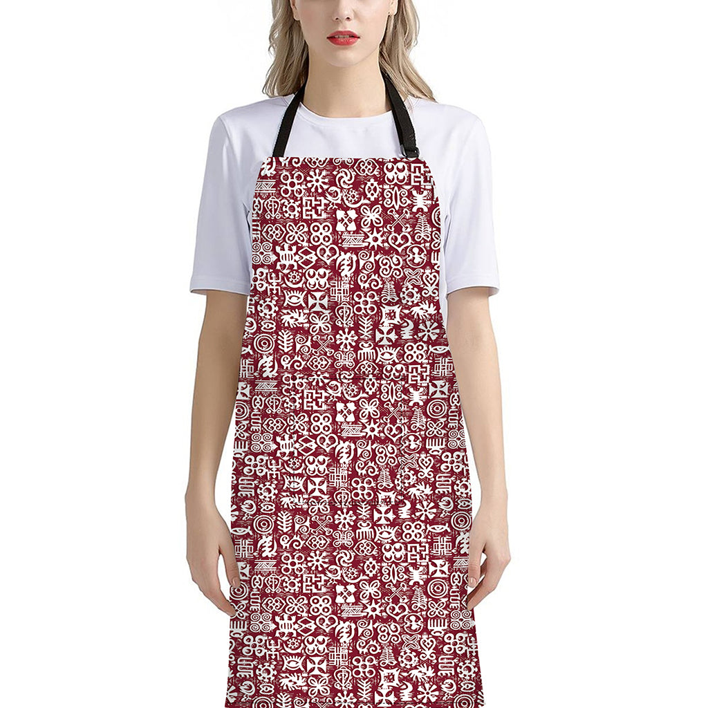 Red African Adinkra Tribe Symbols Bib Apron With Pocket