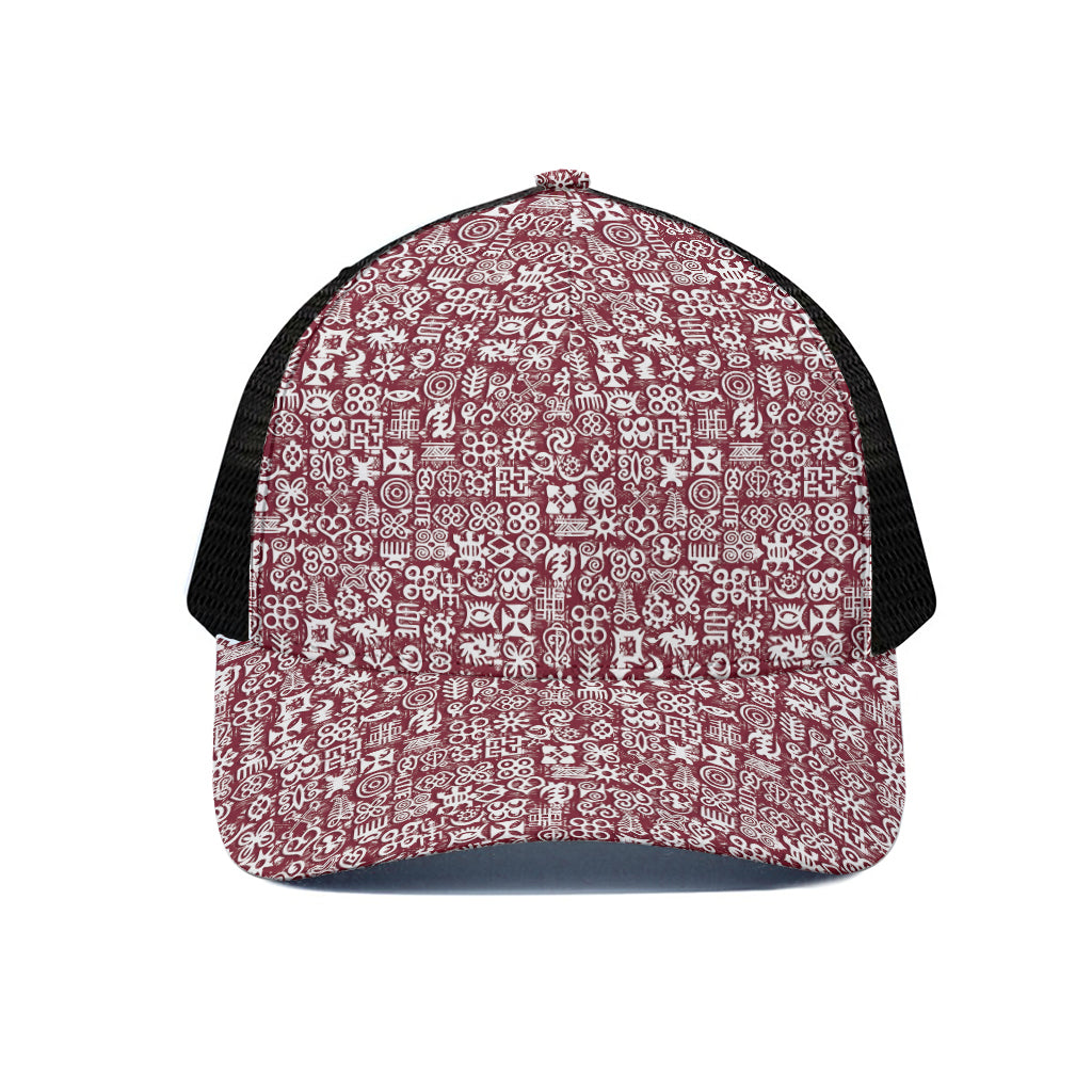 Red African Adinkra Tribe Symbols Black Mesh Trucker Cap