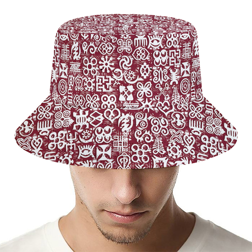 Red African Adinkra Tribe Symbols Bucket Hat