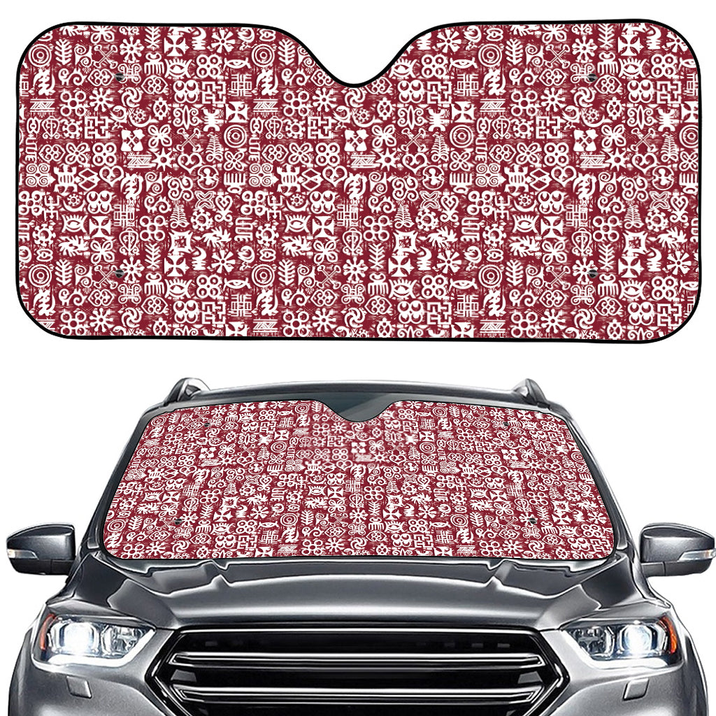 Red African Adinkra Tribe Symbols Car Windshield Sun Shade