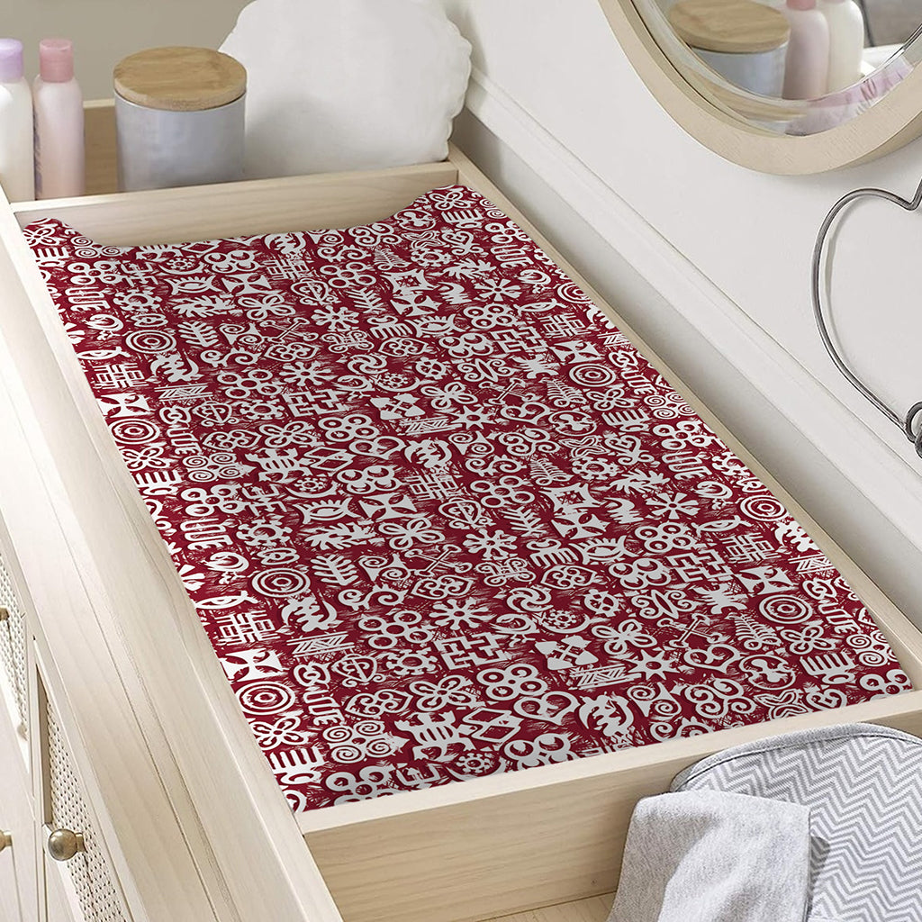 Red African Adinkra Tribe Symbols Changing Pad Cover