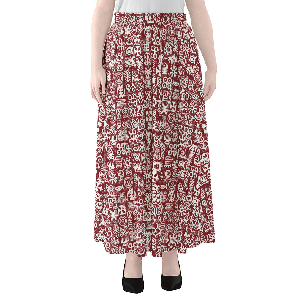 Red African Adinkra Tribe Symbols Chiffon Maxi Skirt