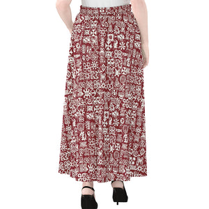 Red African Adinkra Tribe Symbols Chiffon Maxi Skirt