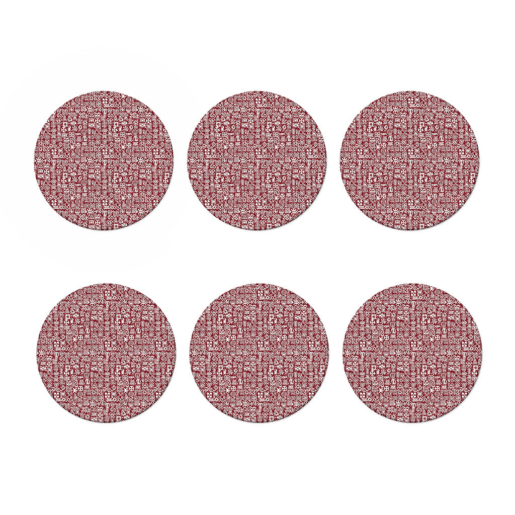 Red African Adinkra Tribe Symbols Coaster Set