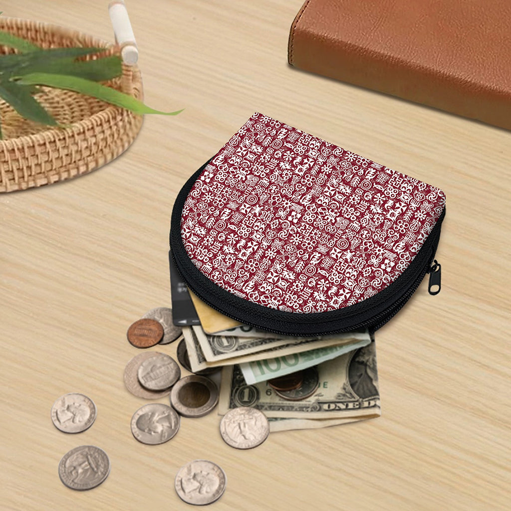 Red African Adinkra Tribe Symbols Coin Purse