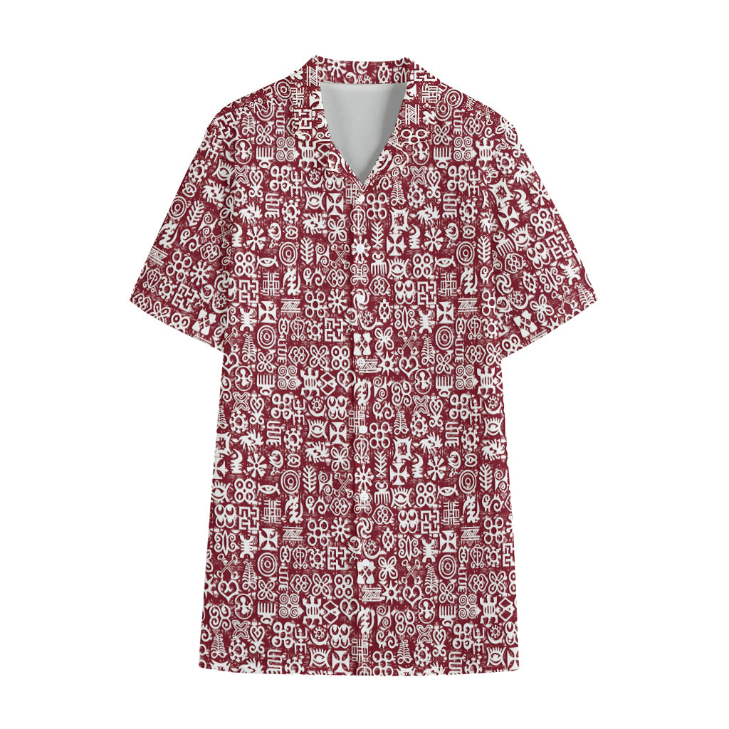 Red African Adinkra Tribe Symbols Cotton Hawaiian Shirt
