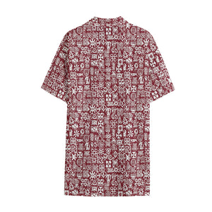 Red African Adinkra Tribe Symbols Cotton Hawaiian Shirt