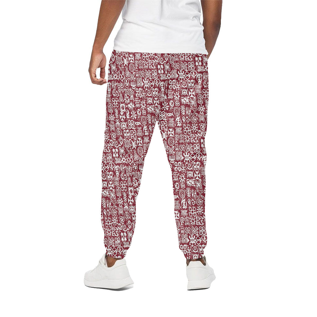 Red African Adinkra Tribe Symbols Cotton Pants