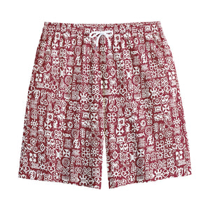 Red African Adinkra Tribe Symbols Cotton Shorts