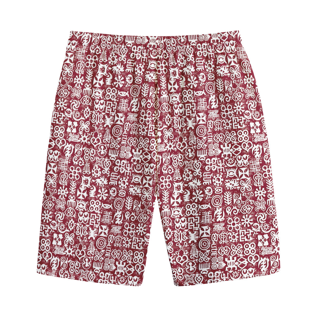 Red African Adinkra Tribe Symbols Cotton Shorts