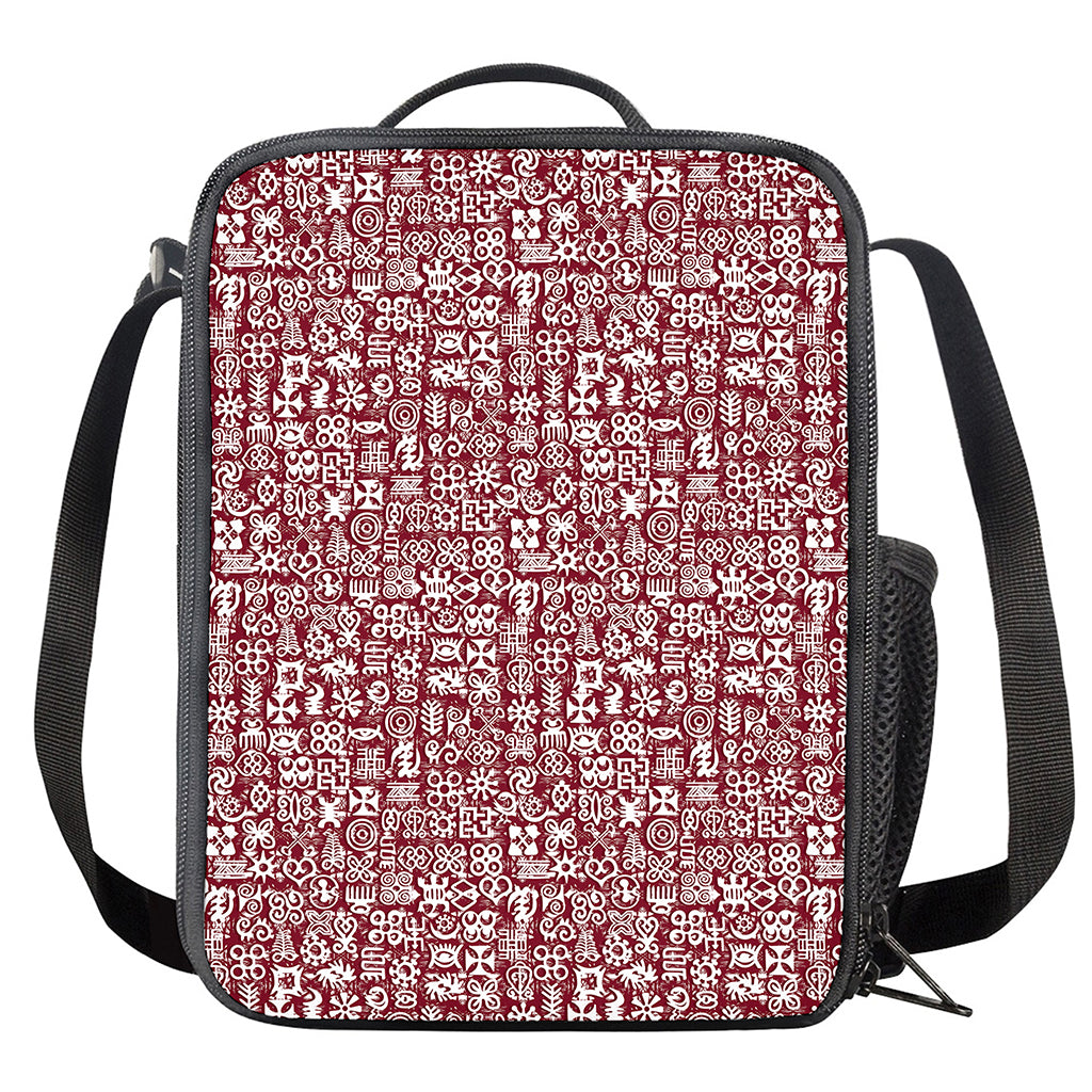 Red African Adinkra Tribe Symbols Crossbody Lunch Bag