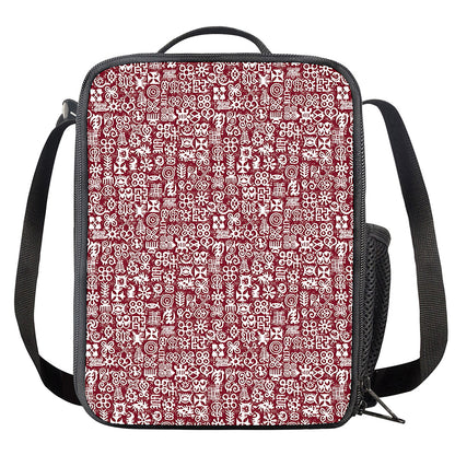 Red African Adinkra Tribe Symbols Crossbody Lunch Bag