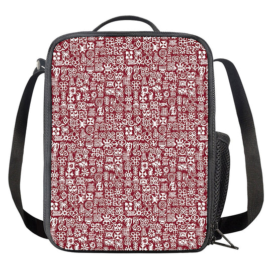 Red African Adinkra Tribe Symbols Crossbody Lunch Bag