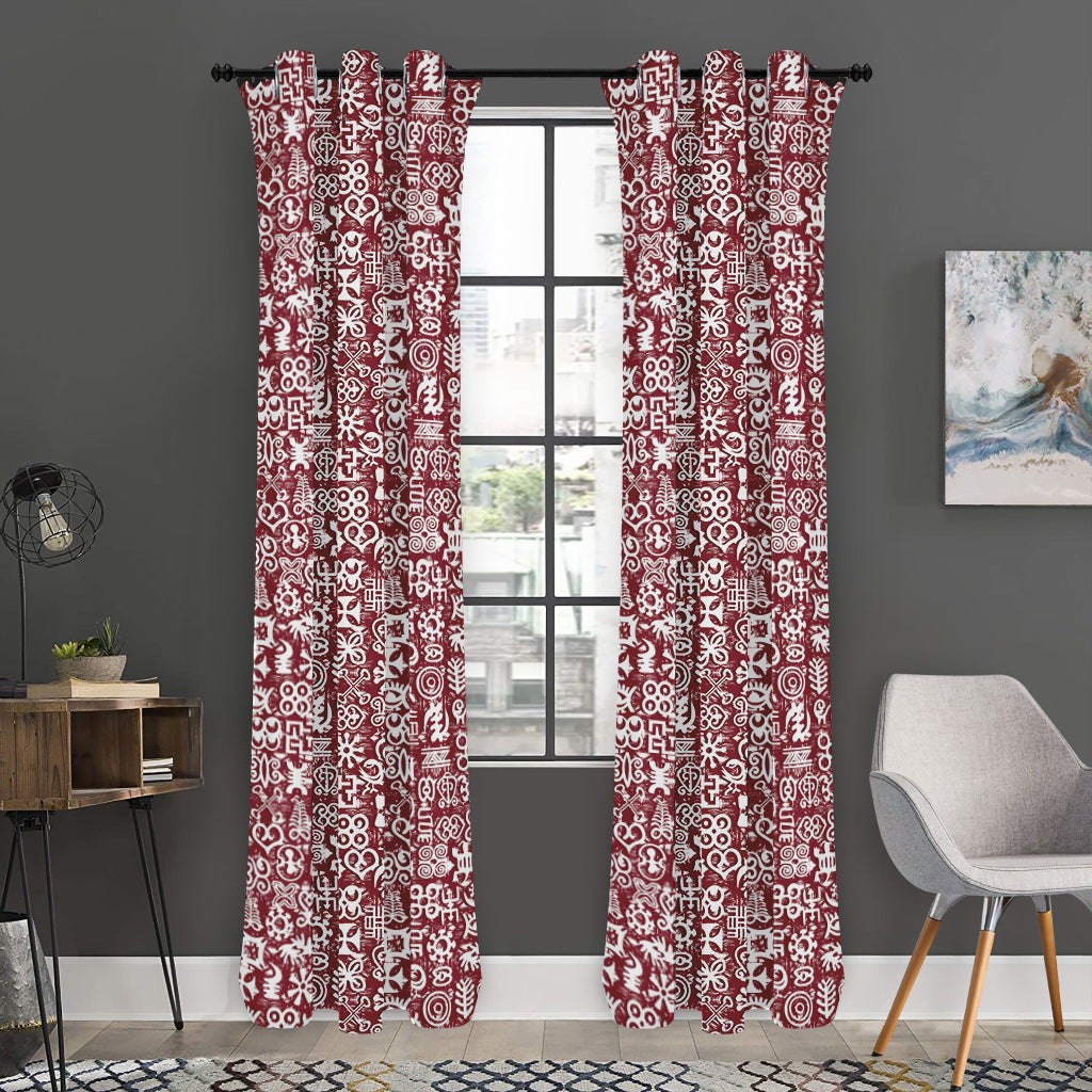 Red African Adinkra Tribe Symbols Curtain