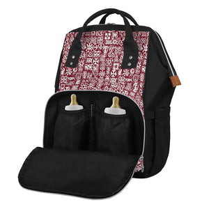 Red African Adinkra Tribe Symbols Diaper Bag