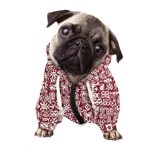 Red African Adinkra Tribe Symbols Dog Zip Up Hoodie