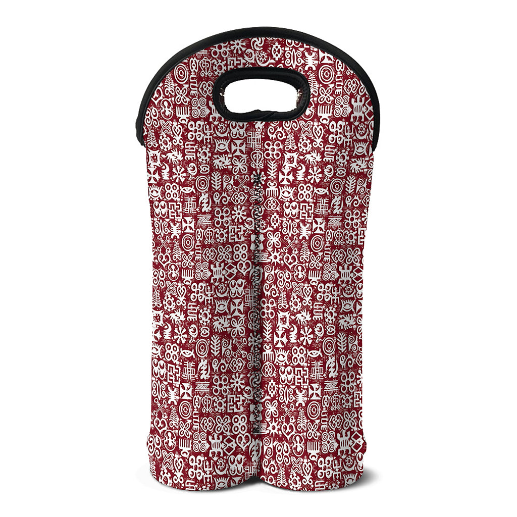 Red African Adinkra Tribe Symbols Double Neoprene Wine Tote