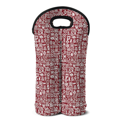 Red African Adinkra Tribe Symbols Double Neoprene Wine Tote