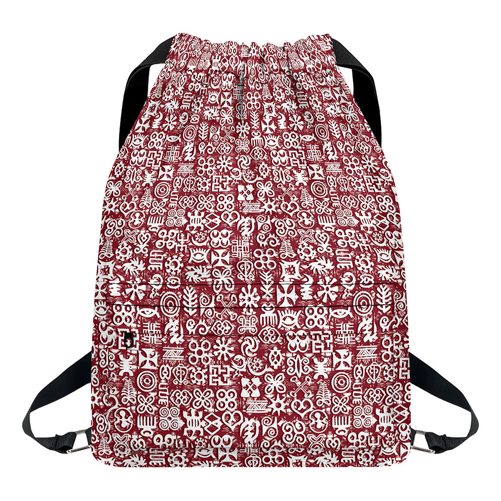 Red African Adinkra Tribe Symbols Drawstring Backpack