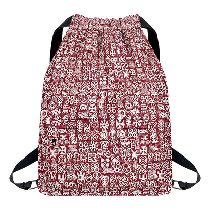 Red African Adinkra Tribe Symbols Drawstring Backpack