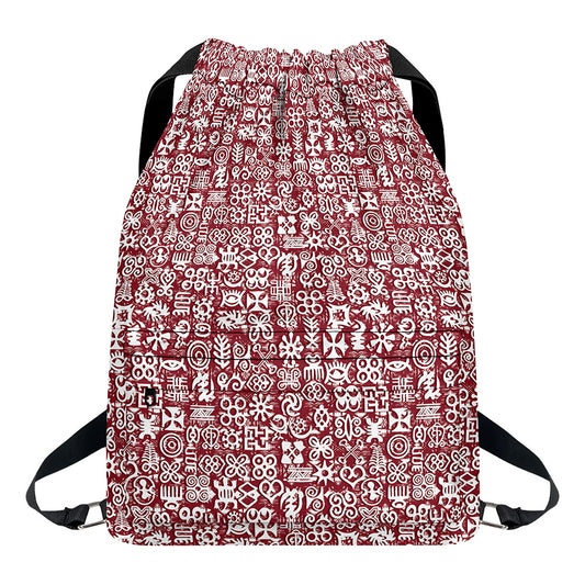 Red African Adinkra Tribe Symbols Drawstring Backpack