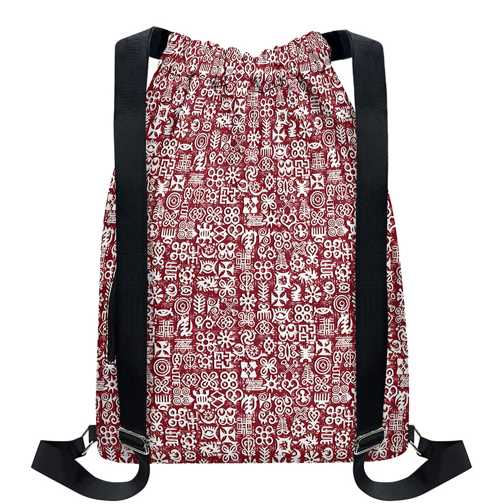 Red African Adinkra Tribe Symbols Drawstring Backpack