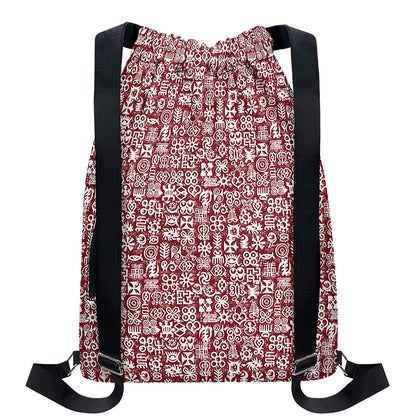 Red African Adinkra Tribe Symbols Drawstring Backpack