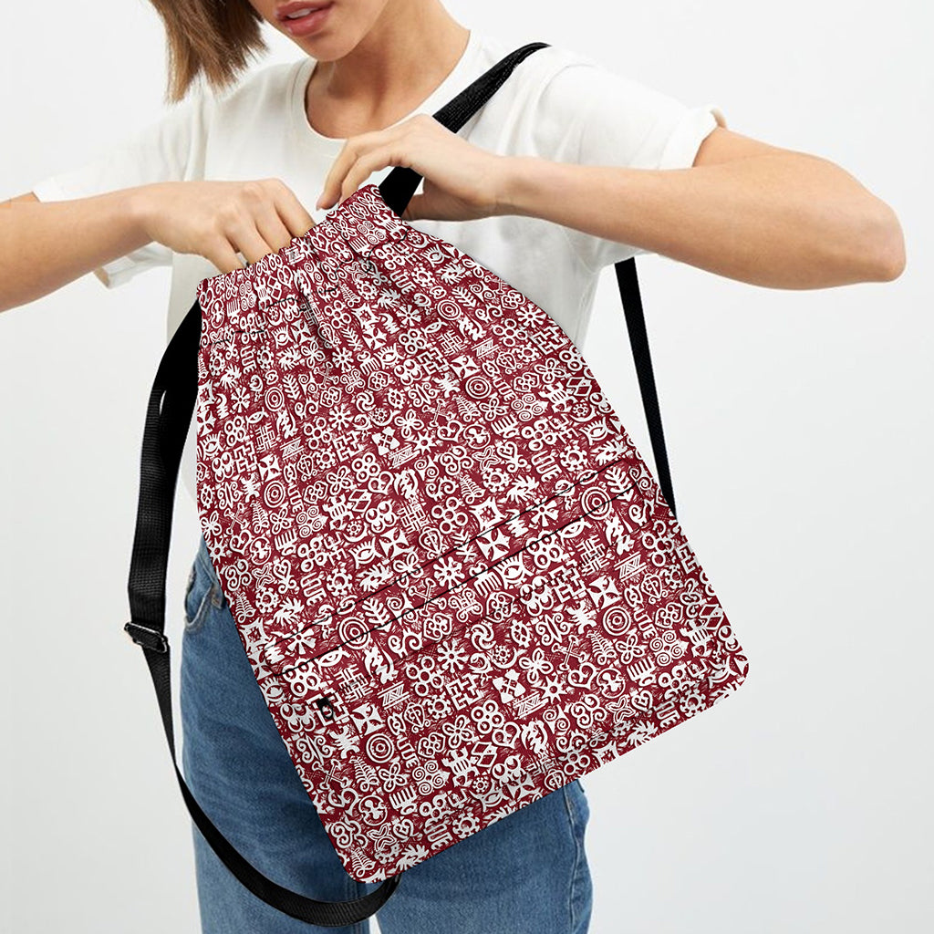 Red African Adinkra Tribe Symbols Drawstring Backpack