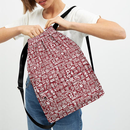 Red African Adinkra Tribe Symbols Drawstring Backpack